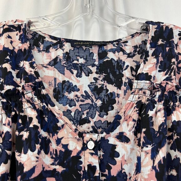 Adrienne Vittadini Button Up Floral Top 3/4 Sleeve Blue/Multi Floral Large - Picture 3 of 9